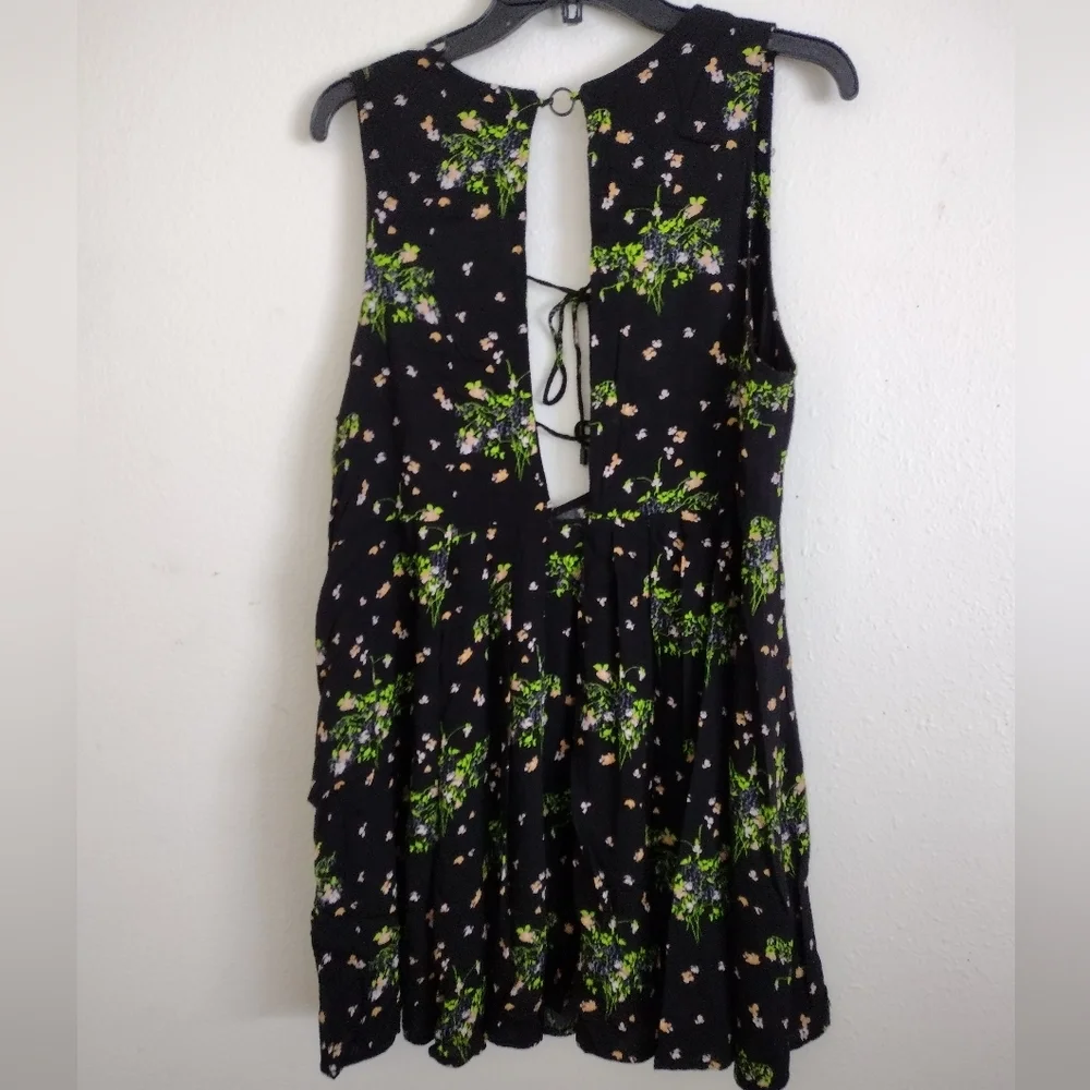 Free People black pink green floral tunic minidress size small